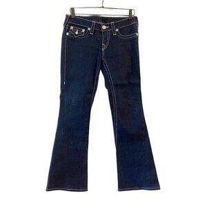 True Religion Womens Joey Boot Cut Jeans Blue Pocket Stretch Rhinestone Denim 29